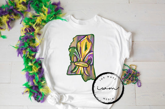 MS State Fleur De Lis Mardi Gras Tee