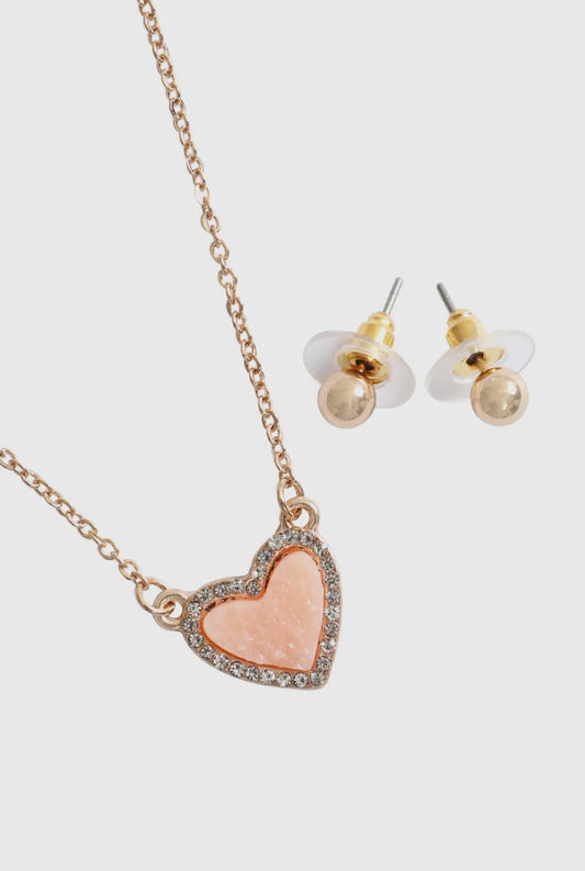 Valentine Heart Pendant Necklace & Earring Set